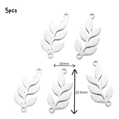 Stainless Steel Leaf Connectors, Links, 5pcs, 22.5x10x1.5mm, Hole 1.2mm, 0.25oz