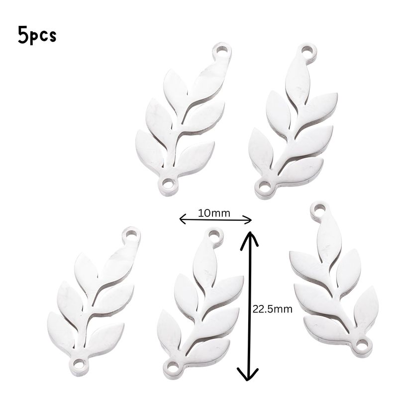Stainless Steel Leaf Connectors, Links, 5pcs, 22.5x10x1.5mm, Hole 1.2mm, 0.25oz
