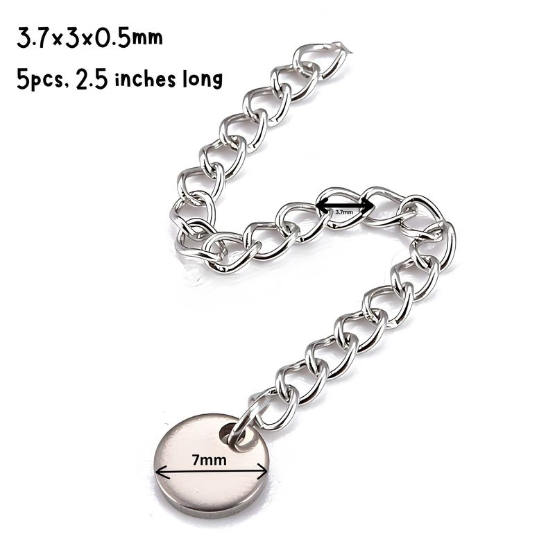 Stainless Steel Extender Curb Chains, 5pcs, 3.7x3x0.5mm, 2.5" Long, w/7x1mm Disc Charms, 0.18oz