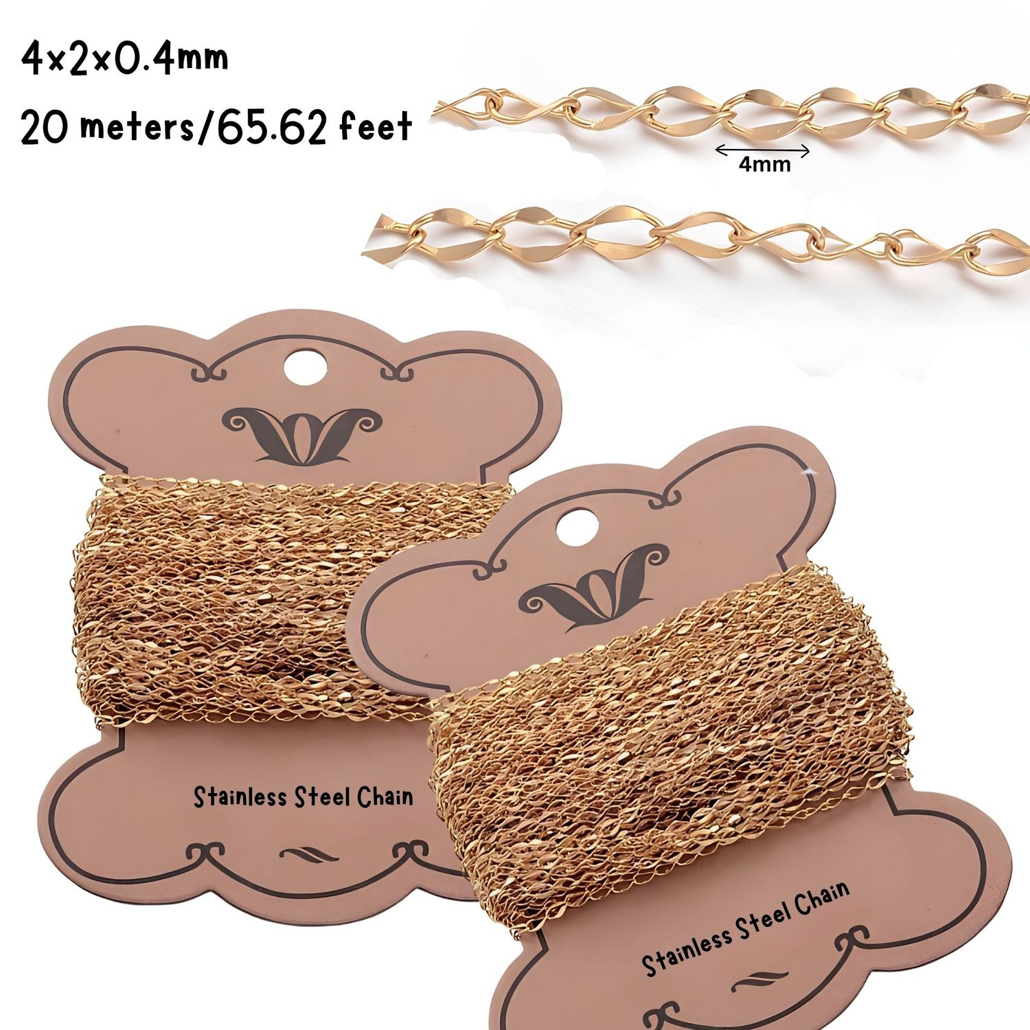 GP Stainless Steel Curb Chain, 4x3x0.4mm, 20 Meters/65.62 Feet, 65gms/19.81oz