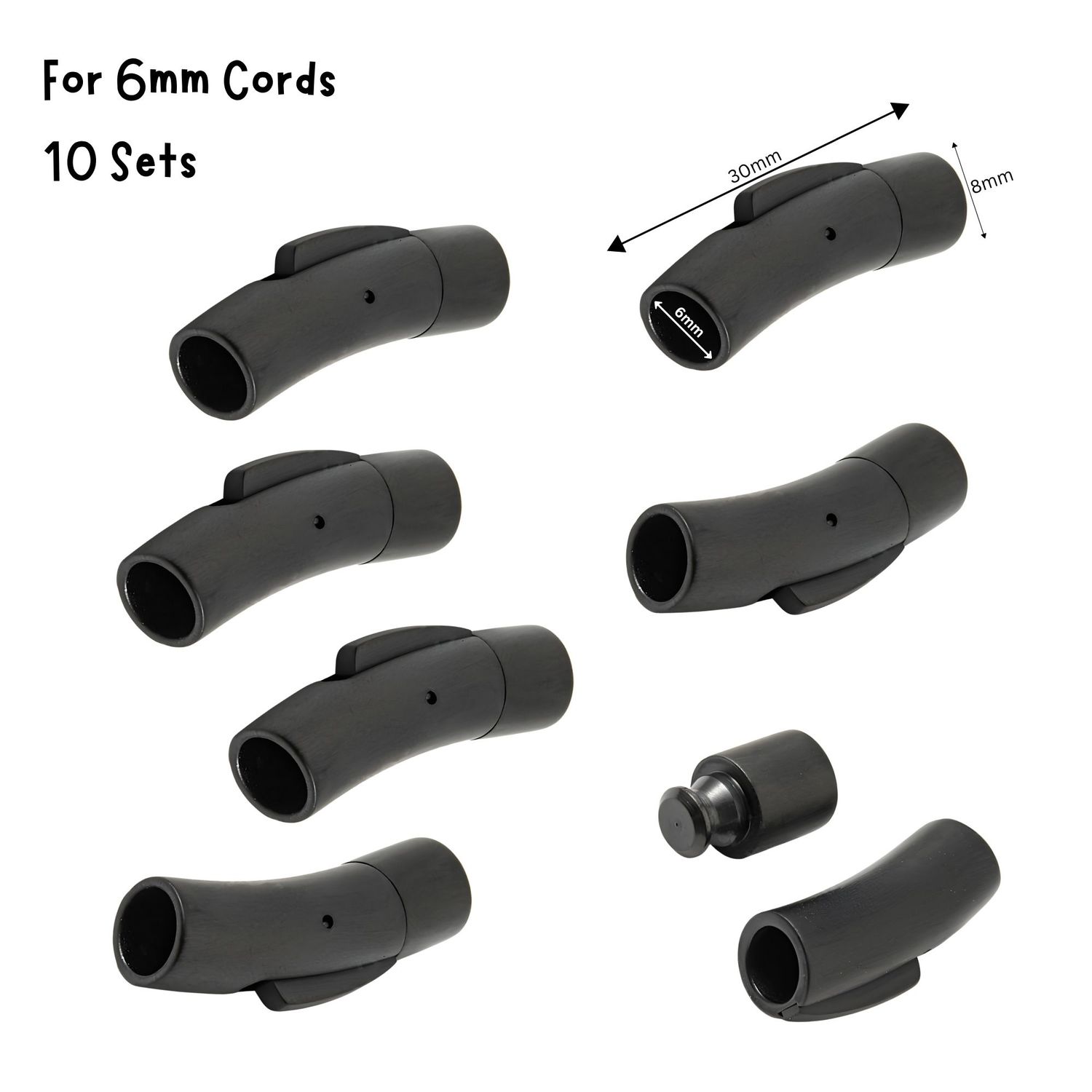 Matte Gunmetal Stainless Steel Bayonet Clasp, 10 Sets, 6mm Hole, 30x9x8mm, For 6mm Cords, 2.65oz