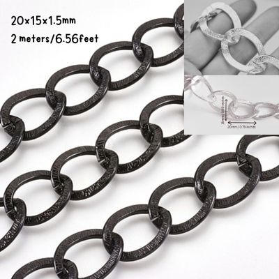 Black Aluminum Curb Chain, 20x15.5x1.5mm, 2 Meters/6.56 Feet, 3.25oz