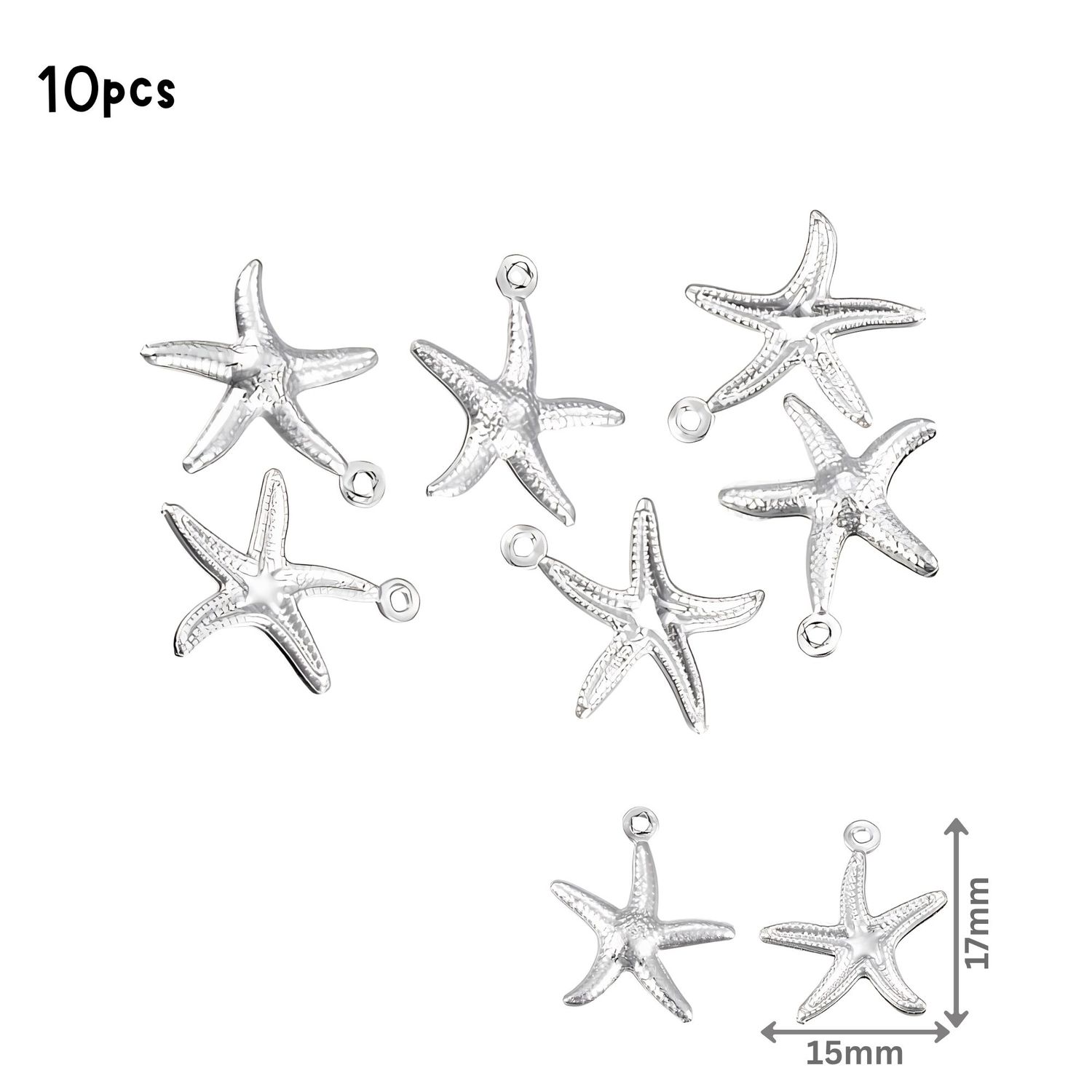 Stainless Steel Starfish, 10pcs, 17x15x2mm, Ocean Sea Charms/Pendants, 0.46oz
