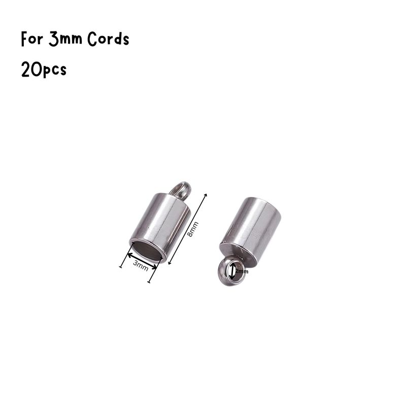 Stainless Steel Glue In End Caps, Cord Ends, 20pcs, 8x4mm, Inner Diameter 3mm, Hole 2mm, 0.28oz