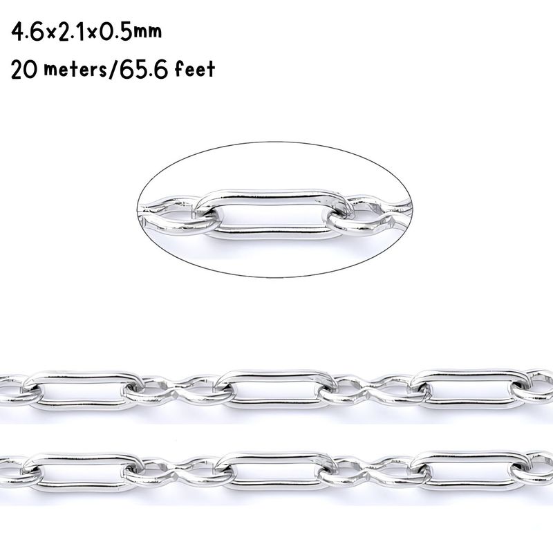 Stainless Steel Paperclip &amp; Figure Eight Chain, 20 Meters/65.6 Feet, 4.6x2.1x0.5mm, 95gms/3.35oz