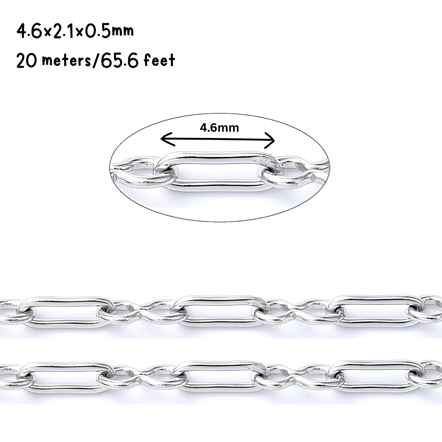 Stainless Steel Paperclip &amp; Figure Eight Chain, 4.6x2.1x0.5mm, 20 Meters/65.6 Feet, 3.35oz