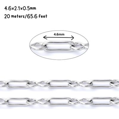 Stainless Steel Paperclip &amp; Figure Eight Chain, 4.6x2.1x0.5mm, 20 Meters/65.6 Feet, 3.35oz