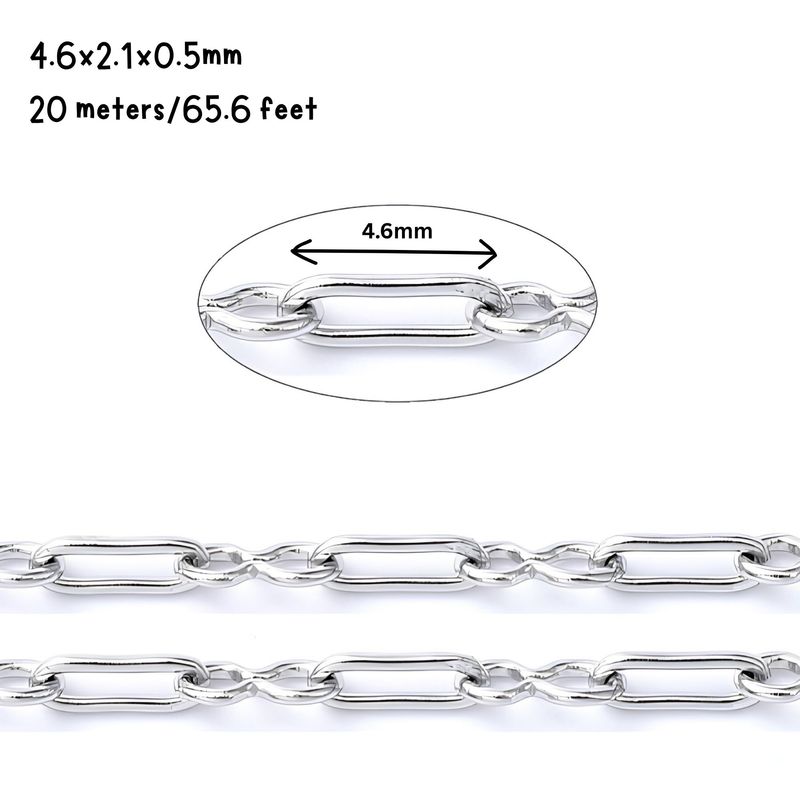 Stainless Steel Paperclip &amp; Figure Eight Chain, 4.6x2.1x0.5mm, 20 Meters/65.6 Feet, 3.35oz