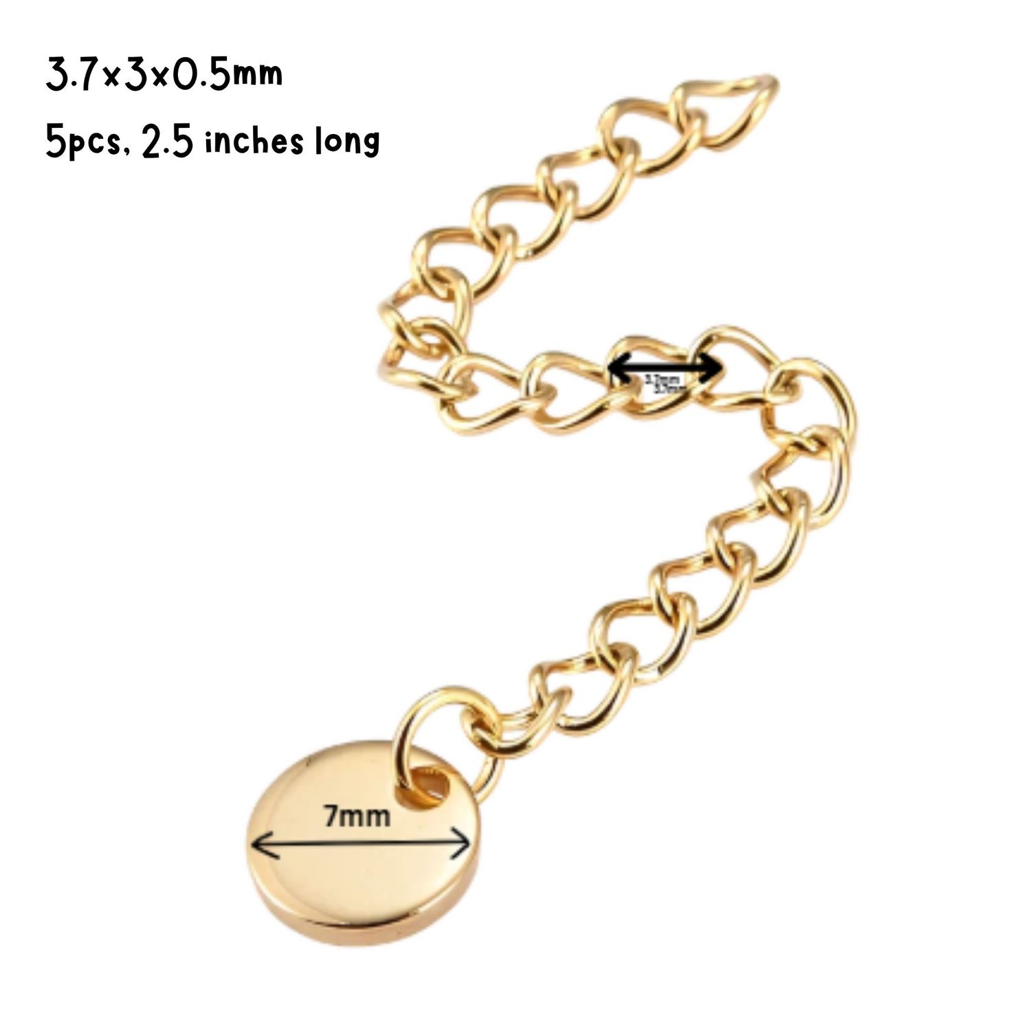 GP Stainless Steel Extender Curb Chains, 5pcs, 3.7x3x0.5mm, 2.5" Long, w/7x1mm Disc Charms, 0.18oz