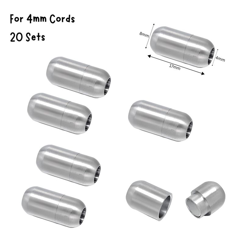 Matte Stainless Steel Magnetic Bullet Clasps, 20 Sets, 17x8x8mm, For 4mm Cords, 3.28oz