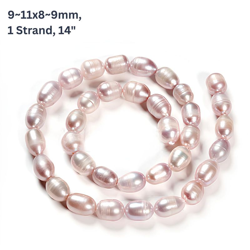 9~11x8~9mm, Cultured Freshwater Pearls, Grade A/B, Round, Lilac, Approx 35pcs, 14'' Strand, Hole 0.8mm, 1.31oz