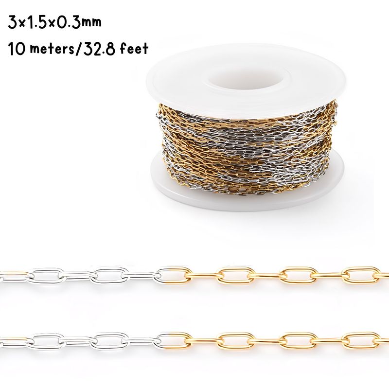 Gold Half Plated Stainless Steel Paperclip Chain, 10 Meters/32.8 Feet, 3x1.5x0.3mm, 41gms/1.45oz