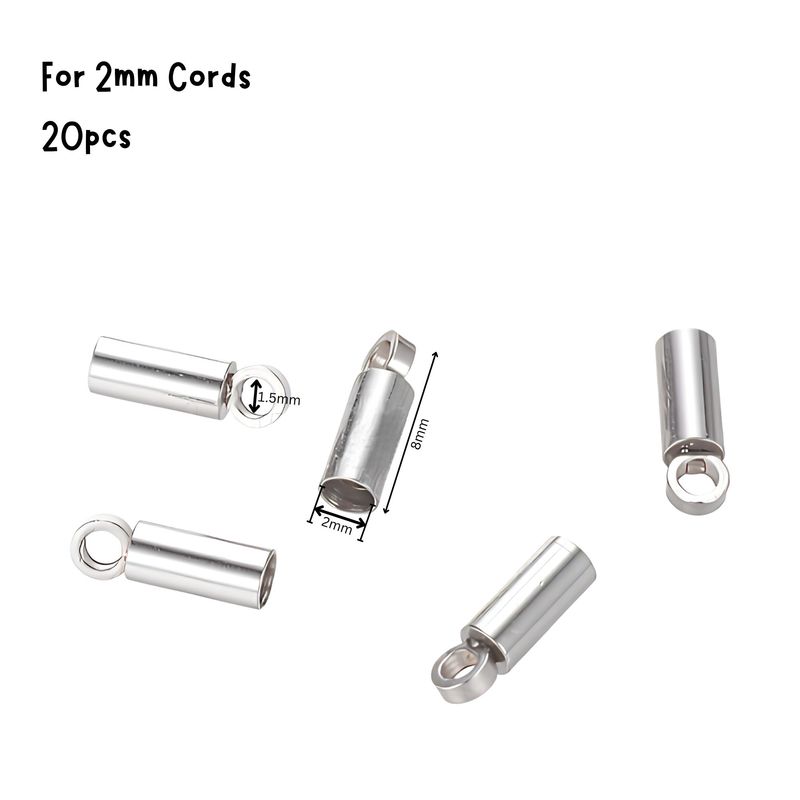 Stainless Steel Glue In End Caps, Cord Ends, 20pcs, 8x2.5mm, Inner Diameter 2mm, Hole 1.5mm, 0.25oz