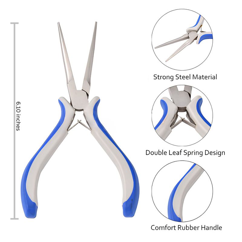 Long Chain Nose Pliers, Ferronickel Carbon Steel, 6.10" Long, Gray &amp; Blue, 83gms/2.93oz