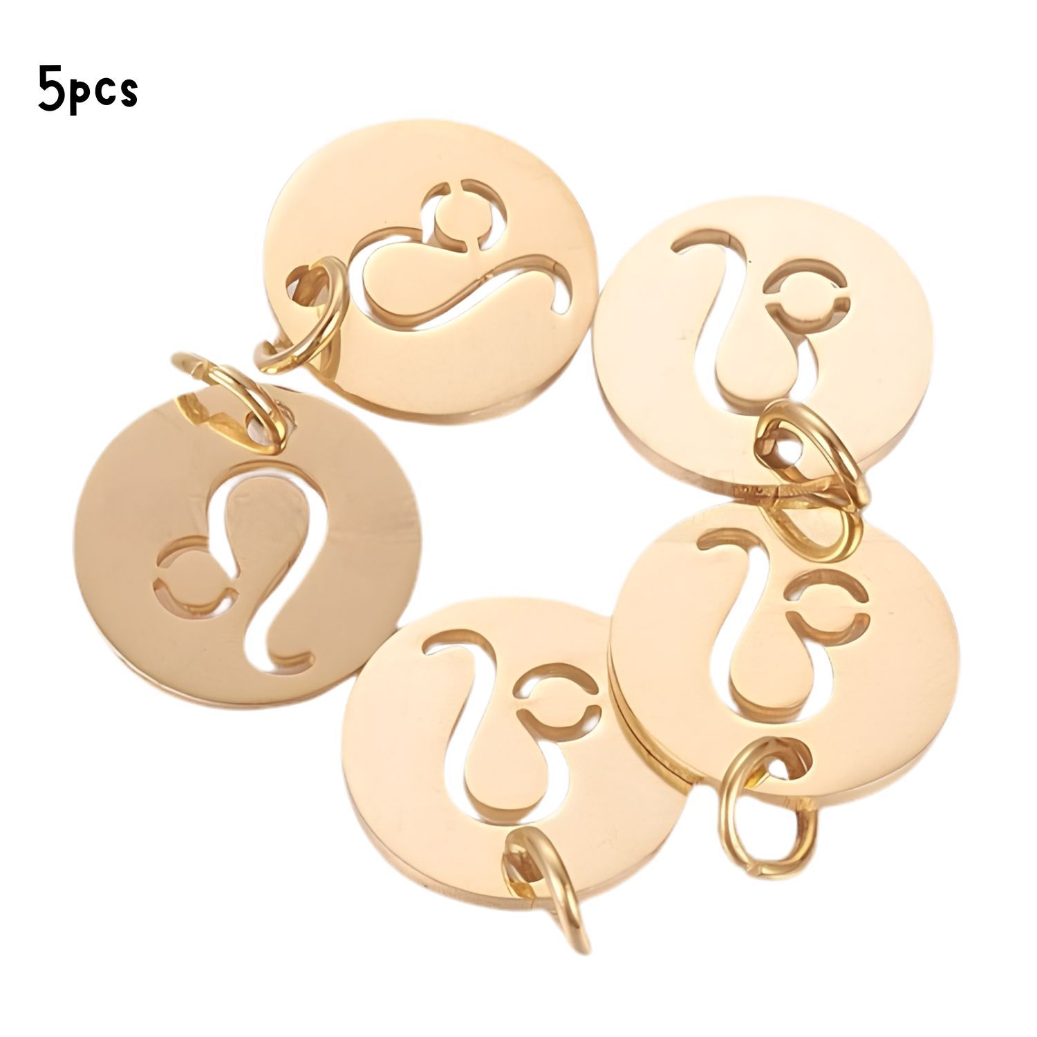 GP Leo Stainless Steel, 5pcs, 12x1mm, 5x0.8mm Jumprings, 2mm Hole, Zodiac Charms/Pendants, 0.18oz