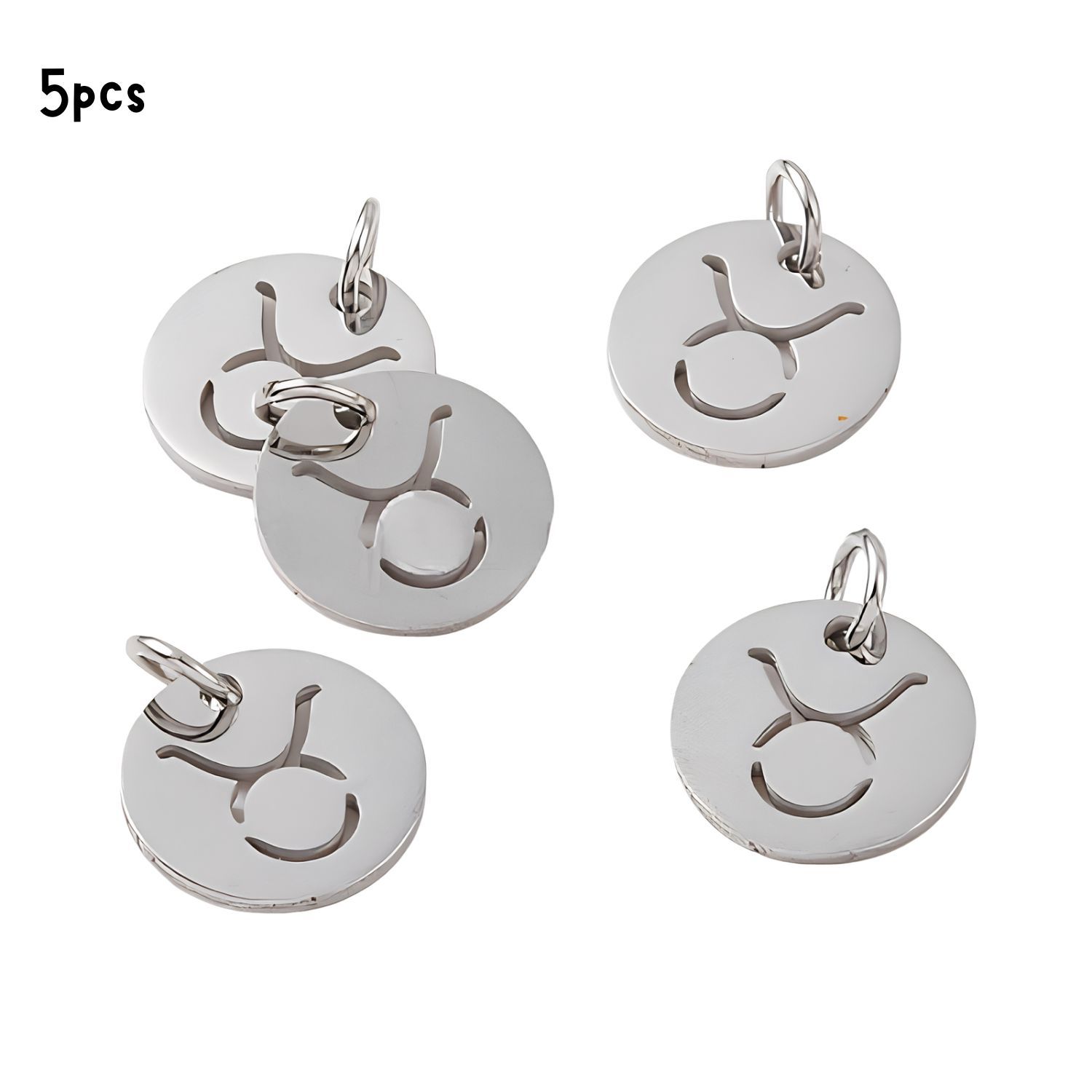 Taurus Stainless Steel, 5pcs, 12x1mm, 5x0.8mm Jumprings, 2mm Hole, Zodiac Charms/Pendants, 0.18oz