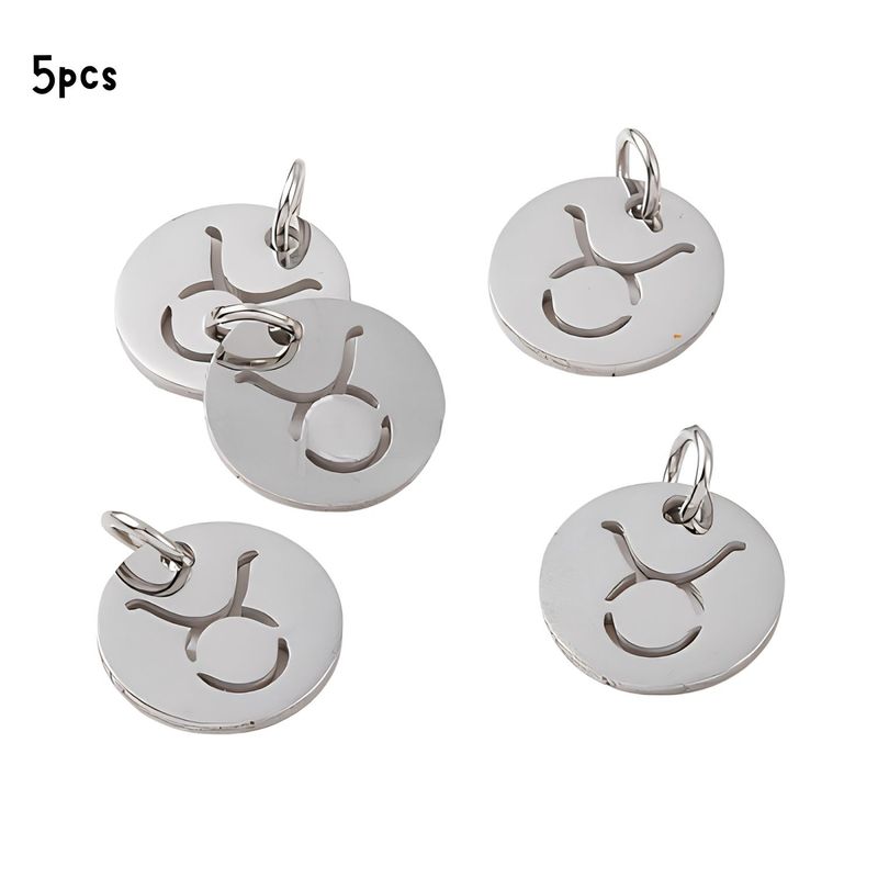 Taurus Stainless Steel, 5pcs, 12x1mm, 5x0.8mm Jumprings, 2mm Hole, Zodiac Charms/Pendants, 0.18oz