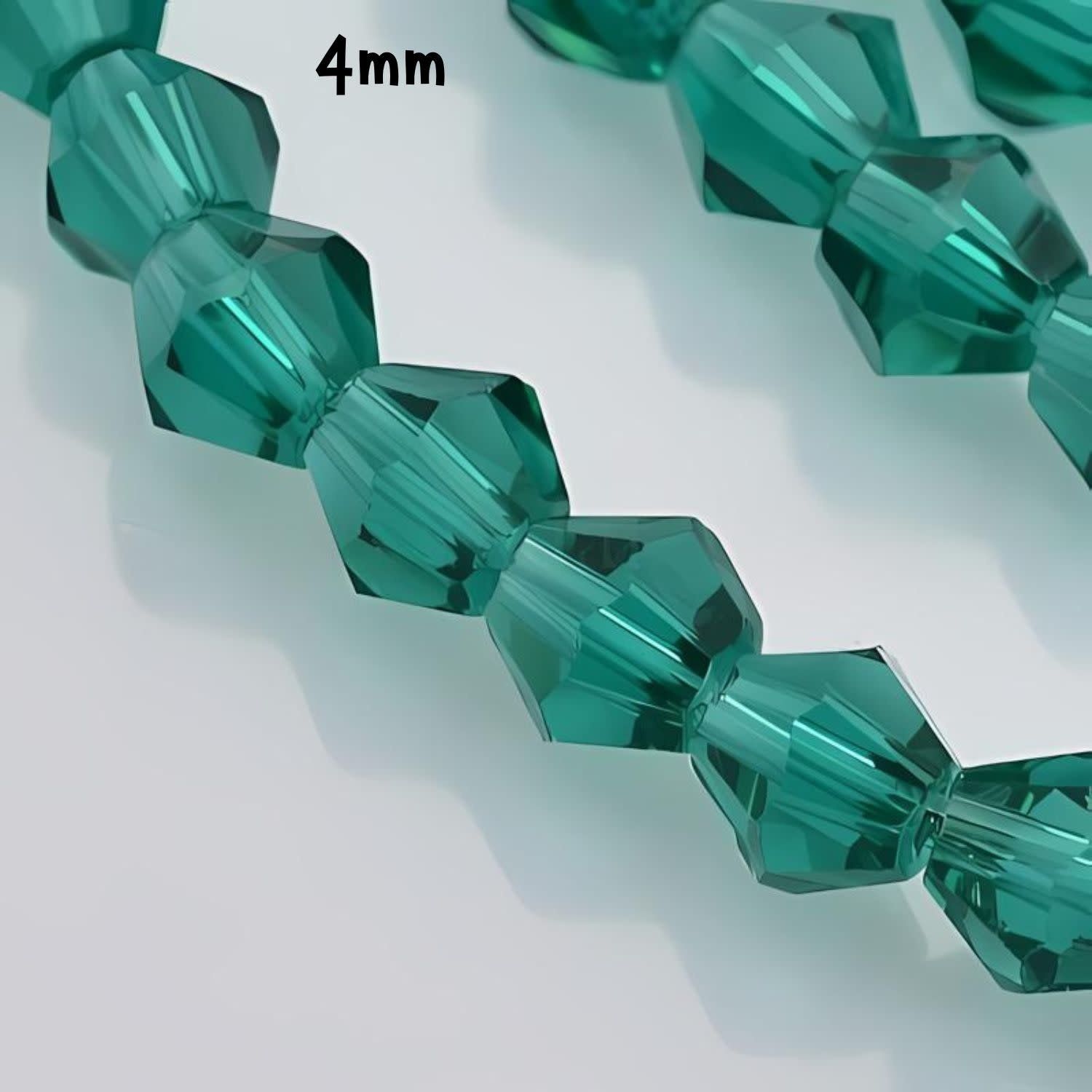 4mm Bicones, Teal Green, Approx 75pcs, Grade AA, Hole 1mm, Glass Beads, 7gms/0.25oz