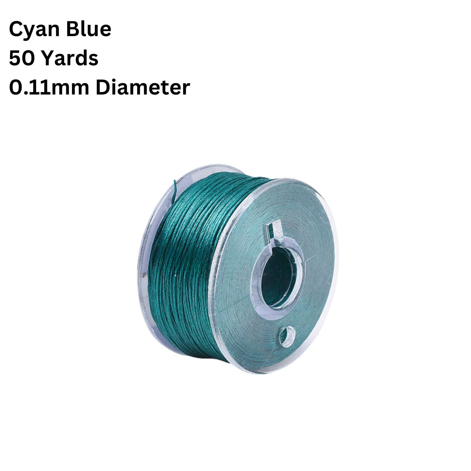 Nylon Beading Thread, Special Coated, Cyan Blue, 50 Yards Roll, 0.11mm Diameter, 17gms/0.6oz