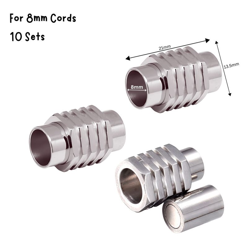 Stainless Steel Magnetic Rib Clasps, 10 Sets, 20x10x6.5mm, For 8mm Cords, 2.96oz