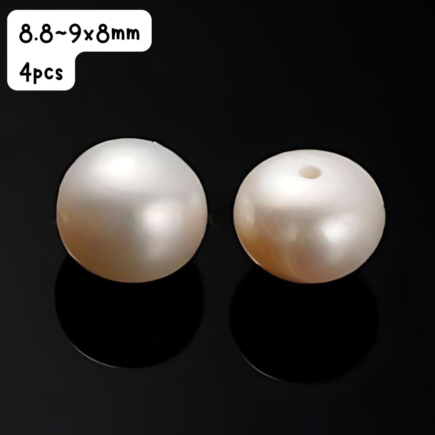 8-9mm, Cultured Freshwater Pearls, Grade A/B, Natural Bisque, 4pcs, Half Drilled, Hole 0.8mm, 0.28oz
