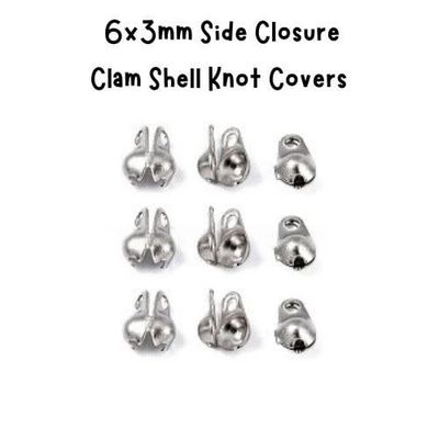 Stainless Steel Side Closure, Clam Shell Knot Covers, Bead Tips, Approx 50pcs, 6x3mm, 0.78oz