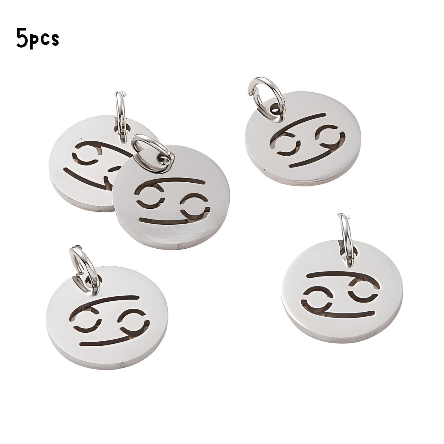 Cancer Stainless Steel, 5pcs, 12x1mm, 5x0.8mm Jumprings, 2mm Hole, Zodiac Charms/Pendants, 0.18oz