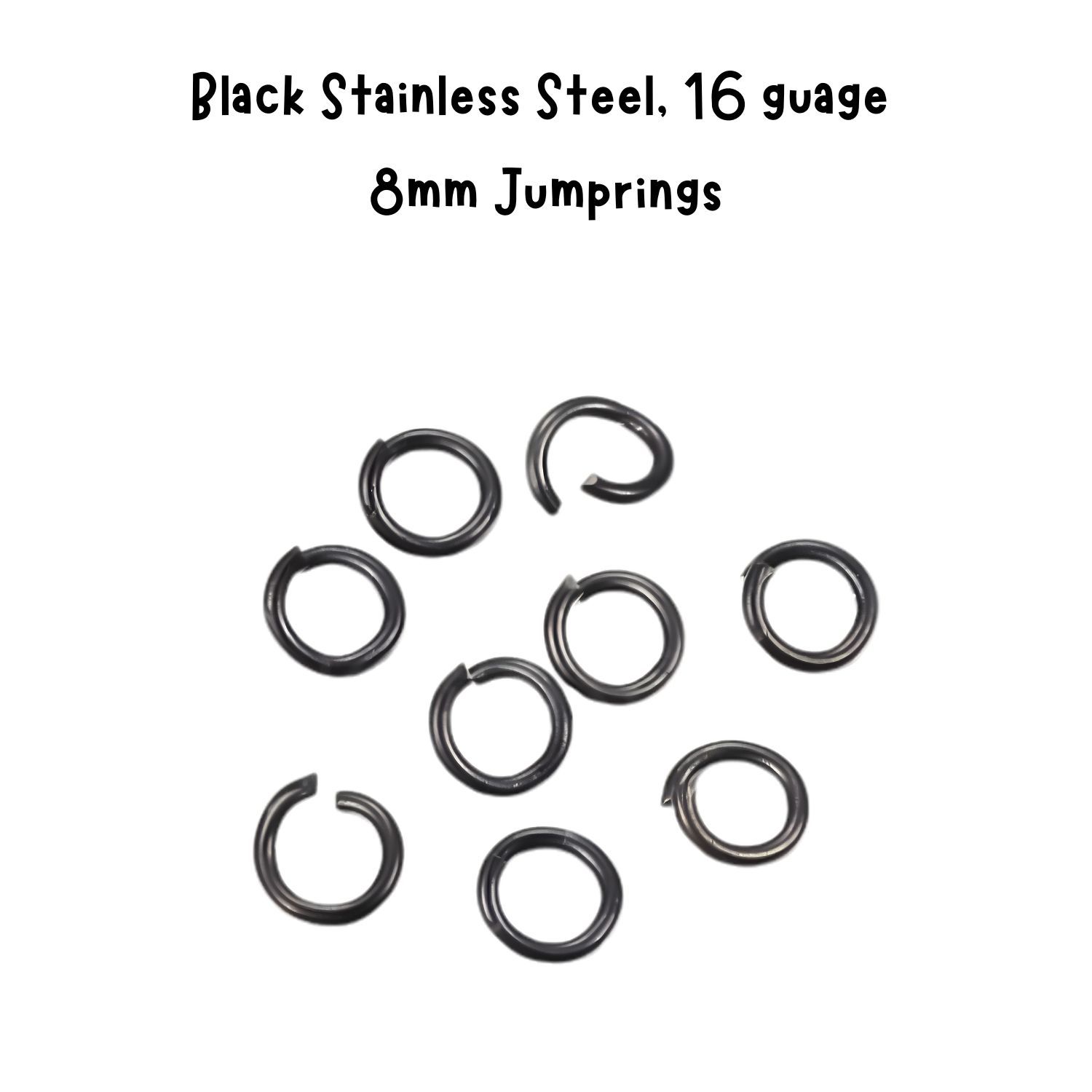 8mm Black Stainless Steel Jumprings/Jump Rings, Approx 20pcs, 18 Guage,1.2mm, 4gms/0.14oz