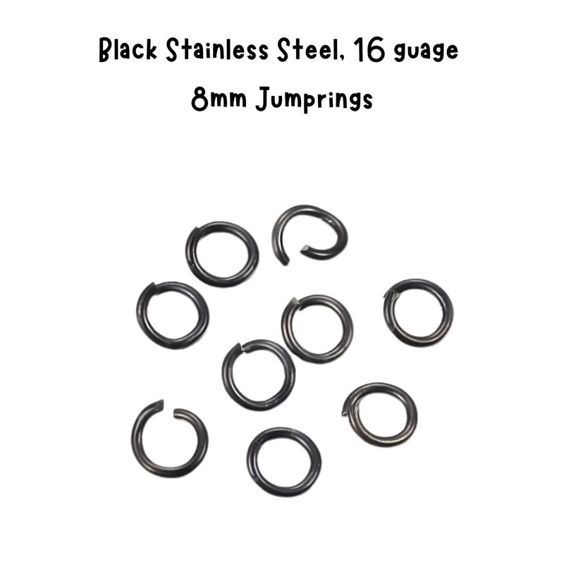8mm Black Stainless Steel Jumprings/Jump Rings, Approx 20pcs, 18 Guage,1.2mm, 4gms/0.14oz