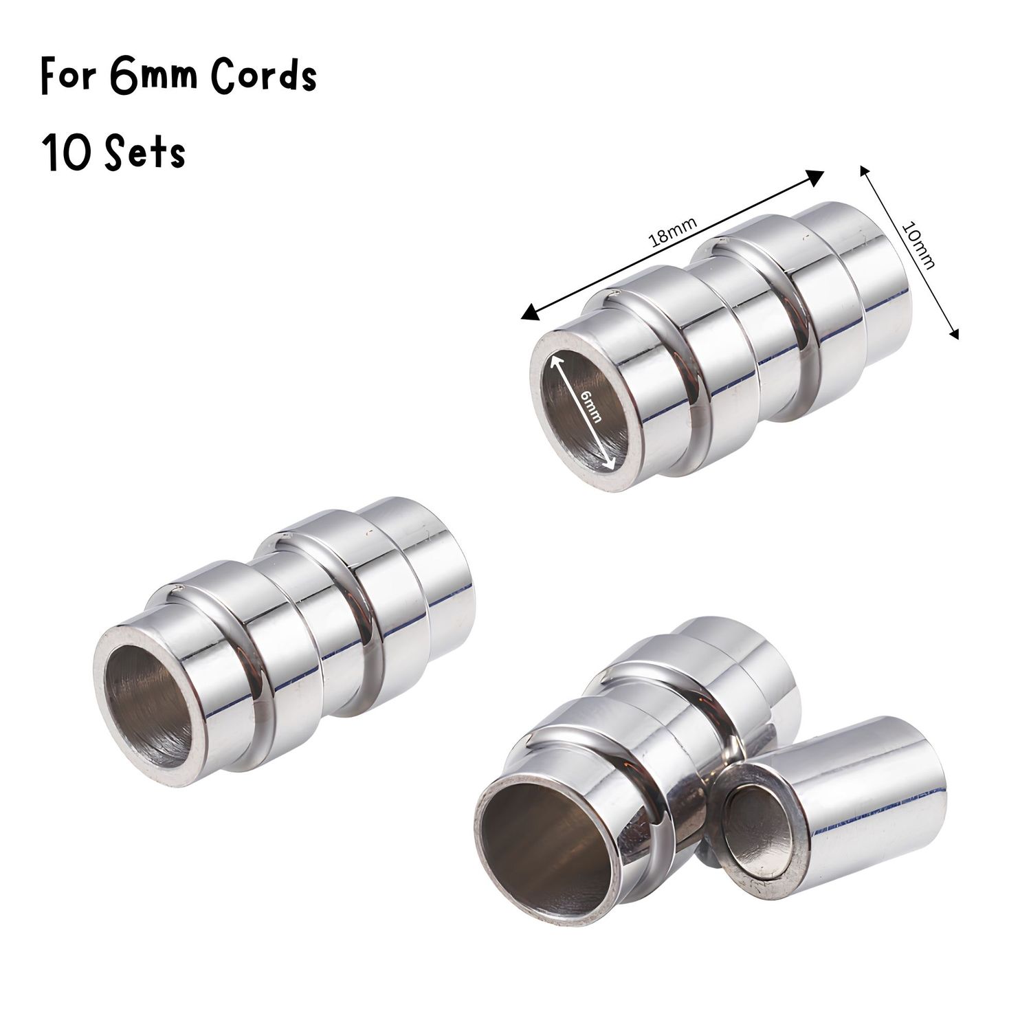 Stainless Steel Magnetic 2 Rib Clasp, 10 Sets, 18x10x8mm, 6gms, For 6mm Cords, 2.08oz