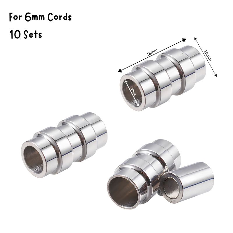 Stainless Steel Magnetic 2 Rib Clasp, 10 Sets, 18x10x8mm, 6gms, For 6mm Cords, 2.08oz