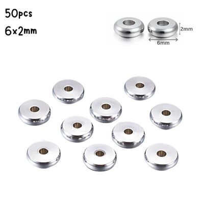 Stainless Steel Spacers Beads, 50pcs, 6x2mm Hole 2mm, Metal Beads, 0.60oz