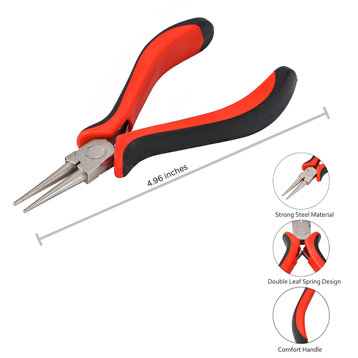 Round Nose Pliers, Ferronickel Carbon Steel, 4.96" Long, Red &amp; Black, 69gms/2.43oz