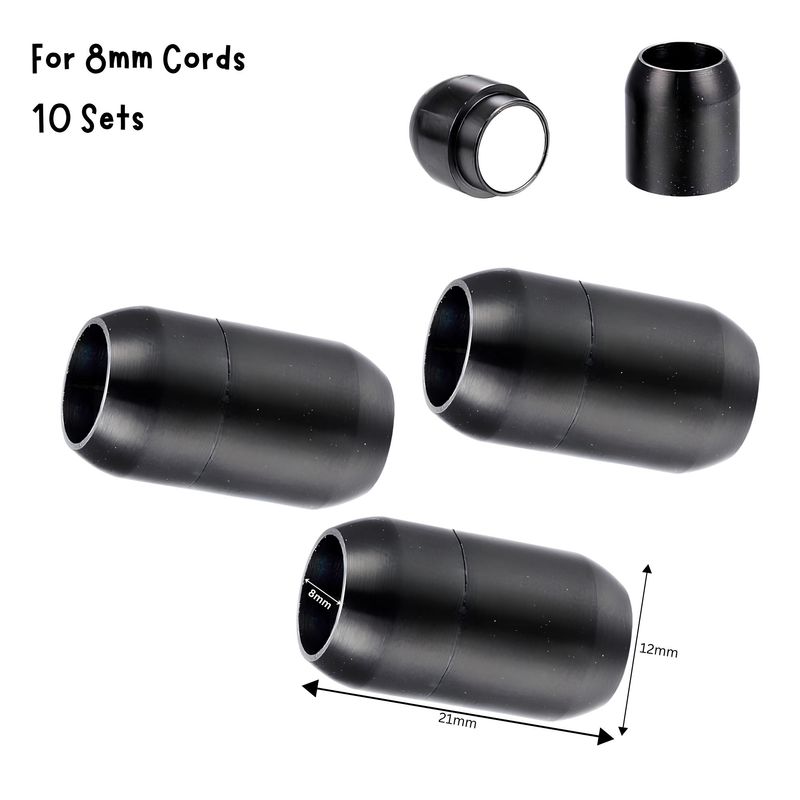 Black Stainless Steel Magnetic Bullet Clasp, 20 Sets, 8mm Hole, 21x12x8mm, For 8mm Cords, 6.95oz