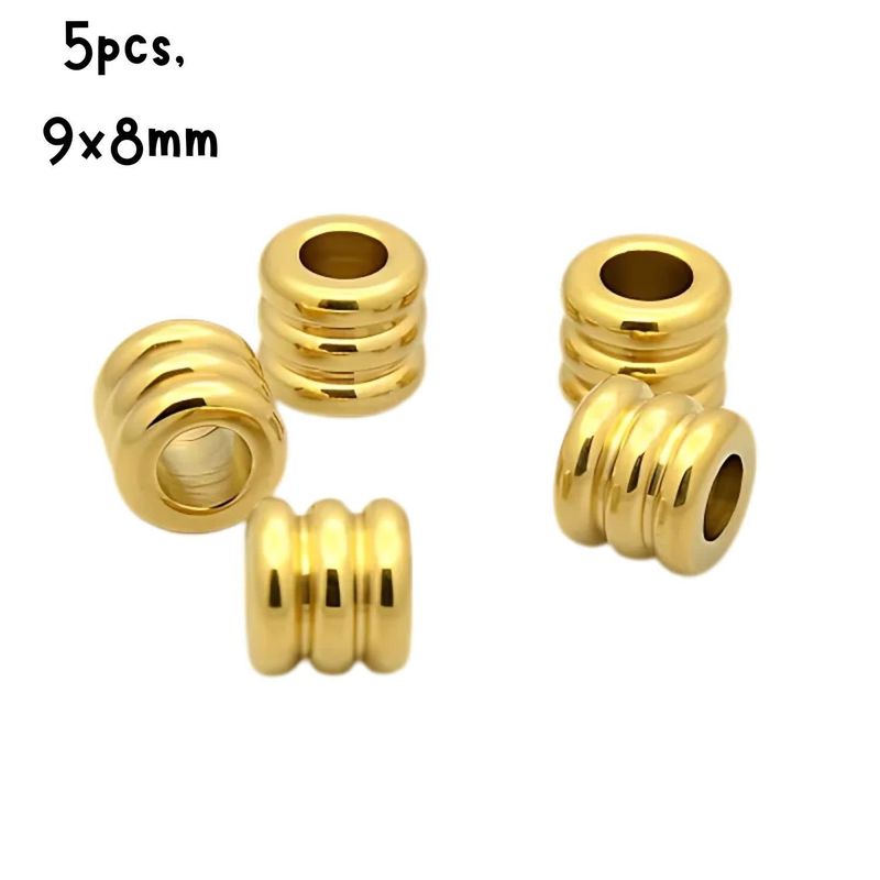 GP Stainless Steel 2 Grooves Beads, 5pcs, 9x8mm, Hole 4.5mm, Metal Beads, 0.46oz