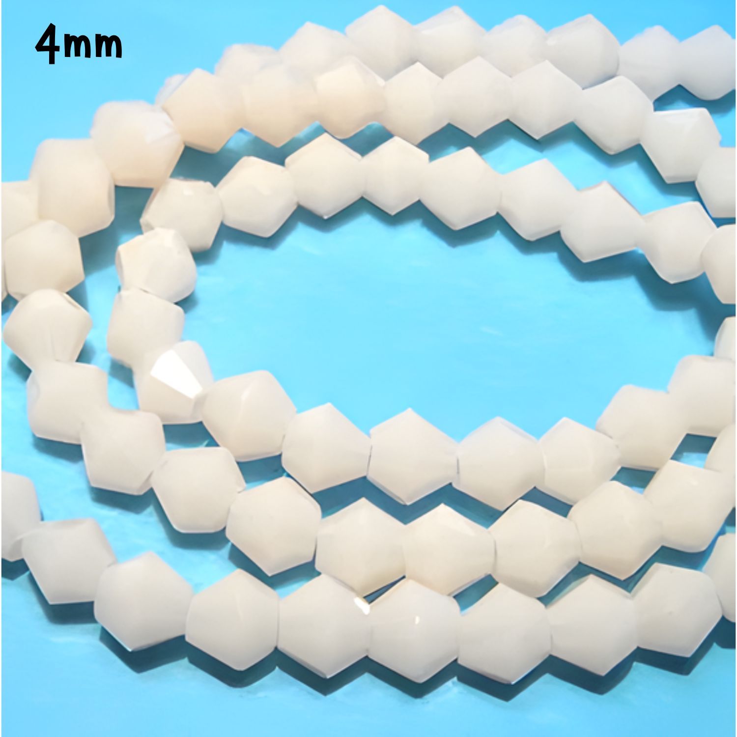 4mm Bicones, Opaque Cream Beige, Approx 70pcs, Grade AA, Hole 1mm, Glass Beads, 7gms/0.25oz