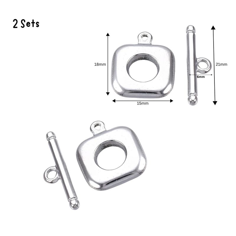 Stainless Steel Rectangle Toggles, Clasps, 2 Sets, Rings 18x15x3mm, ID 7mm, Bars 21x6x2.5mm, 0.32oz