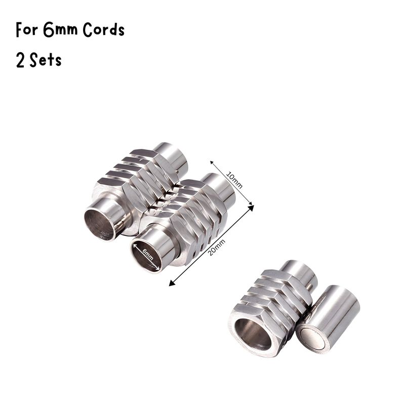 Stainless Steel Magnetic Rib Clasps, 2 Sets, 6mm Hole, 20x10x6.5mm, For 6mm Cords, 0.53oz