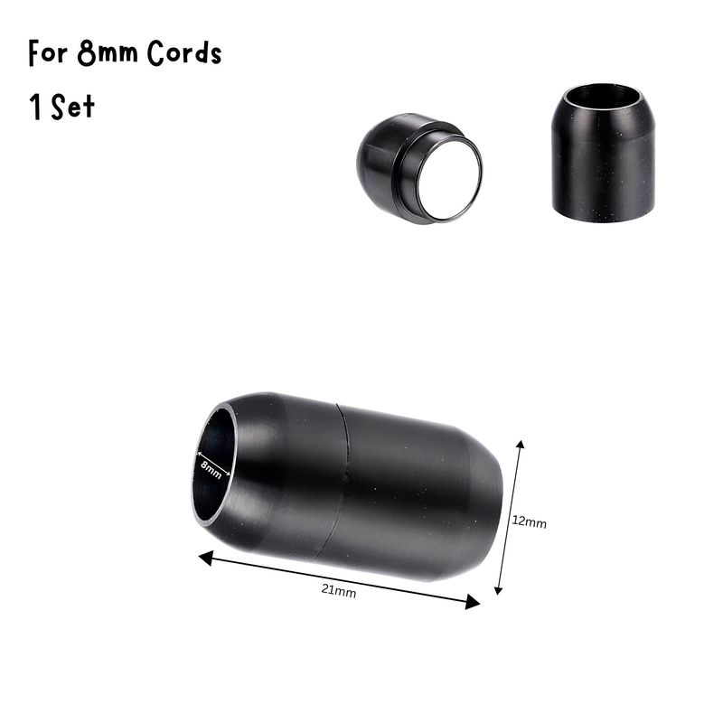 Black Stainless Steel Magnetic Bullet Clasp, 1 Set, 8mm Hole, 21x12x8mm, For 8mm Cords, 0.39oz