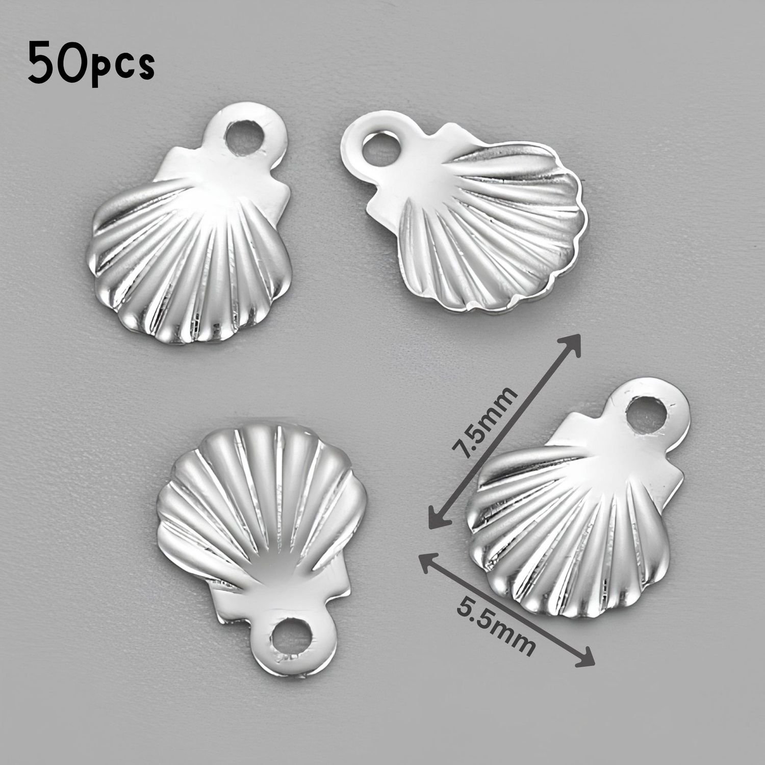 Tiny Stainless Steel Shells, 50pcs, 7x6x0.7mm, Ocean Sea Charms/Pendants, 0.18oz
