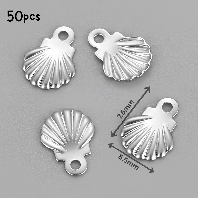 Tiny Stainless Steel Shells, 50pcs, 7x6x0.7mm, Ocean Sea Charms/Pendants, 0.18oz