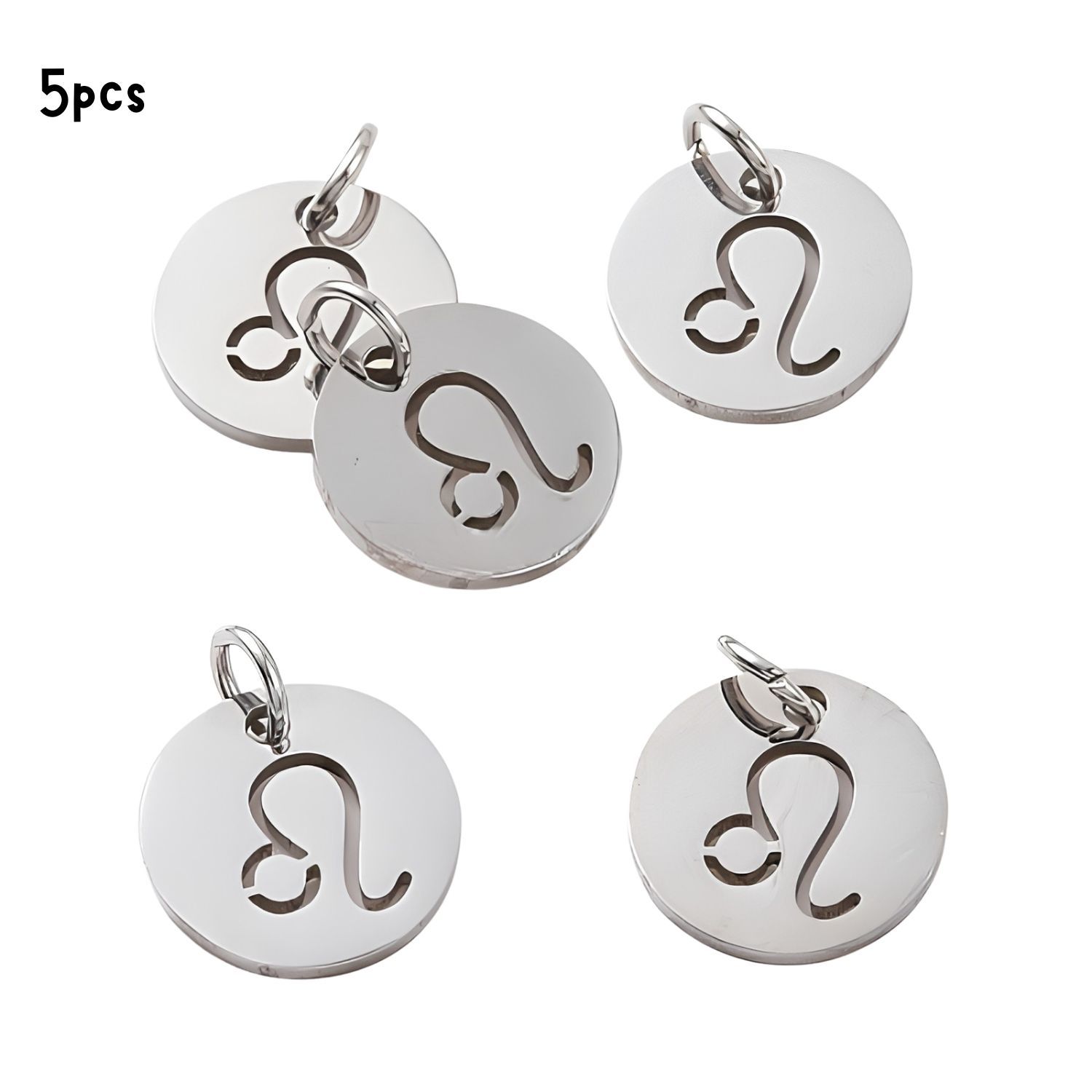 Leo Stainless Steel, 5pcs, 12x1mm, 5x0.8mm Jumprings, 2mm Hole, Zodiac Charms/Pendants, 0.18oz