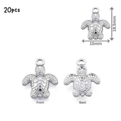 Stainless Steel Turtles, 20pcs, 18x15x3mm, Hole 2mm, Ocean Sea Charms/Pendants, 0.99oz