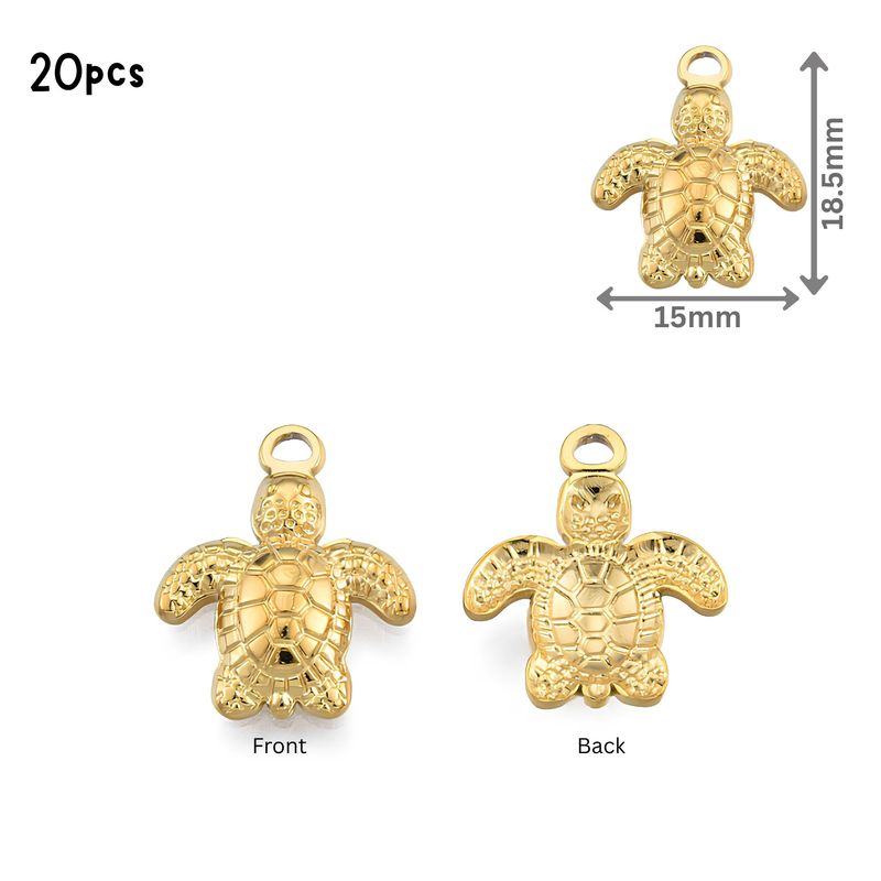 GP Stainless Steel Turtles 20pcs, 18x15x3mm, Hole 2mm, Ocean Sea Charms/Pendants, 0.99oz
