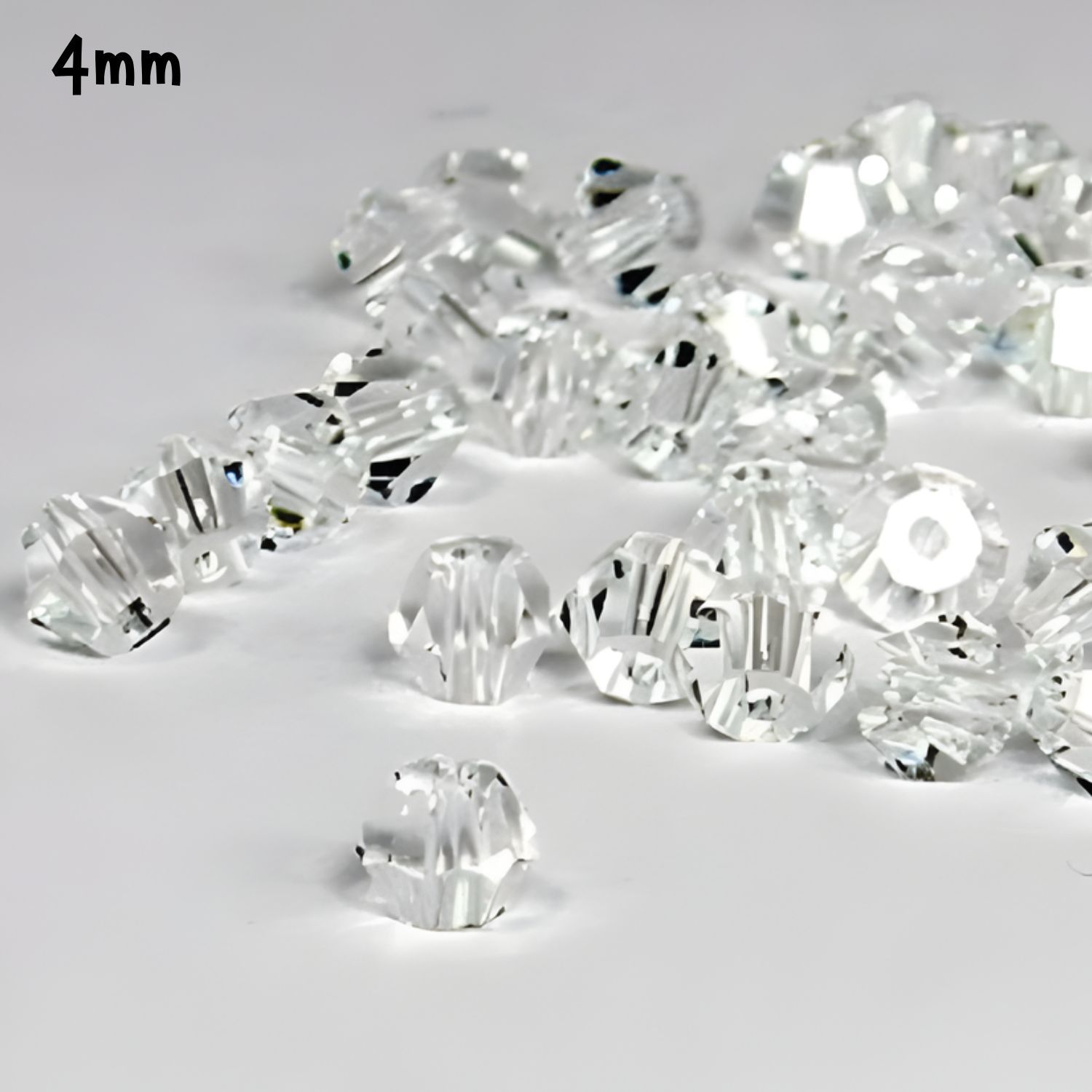 4mm Bicones, Crystal, Approx 70pcs, Grade AA, Hole 1mm, Glass Beads, 7gms/0.25oz