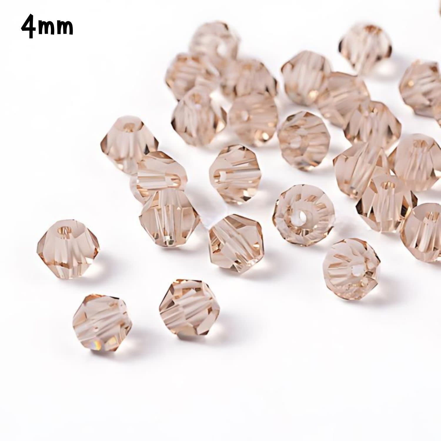 4mm Bicones, Khaki Peach Puff, Approx 75pcs, Grade AA, Hole 1mm, Glass Beads, 7gms/0.25oz