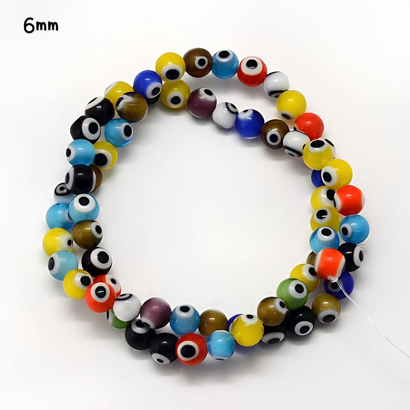 6mm Protection Beads, Approx 64pcs, 14" Strand, Mixed Colors, Hole 1mm, Lampwork Glass Beads, 0.71oz