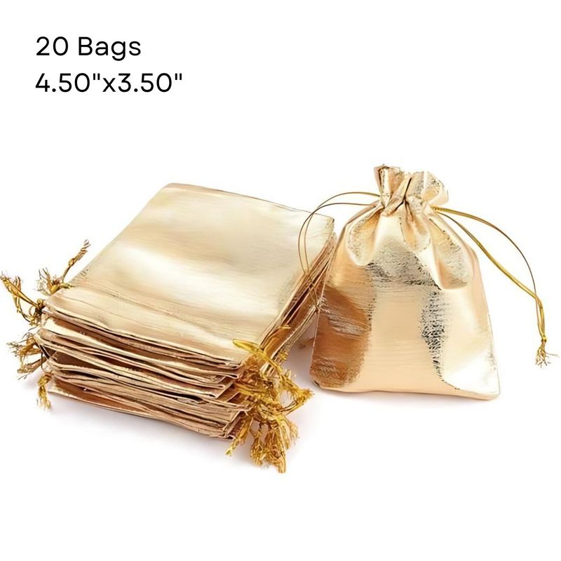 4.50"x3.50" Drawstring Pouches/Bags, 10pcs, Gold, Polyester, 1.02oz