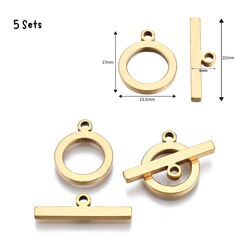 GP Stainless Steel Toggles, Clasps, 5 Sets, Rings 17x13x2mm, Bars 22x6x2mm, Hole 1.8mm, 0.42oz