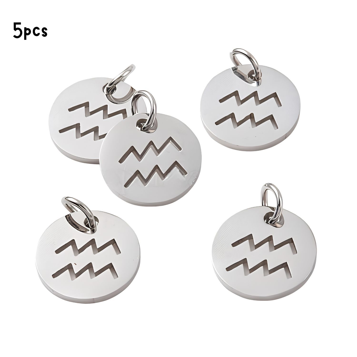 Aquarius  Stainless Steel, 5pcs, 12x1mm, 5x0.8mm Jumprings, 2mm Hole, Zodiac Charms/Pendants, 0.18oz